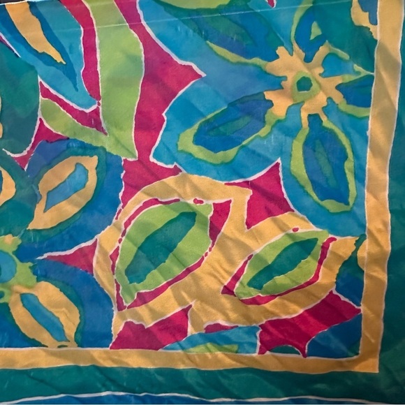Vtg HONEY Bright Multicolor Floral Silk SIGNED SCARF Japan Preppy Career Spring - Picture 11 of 12